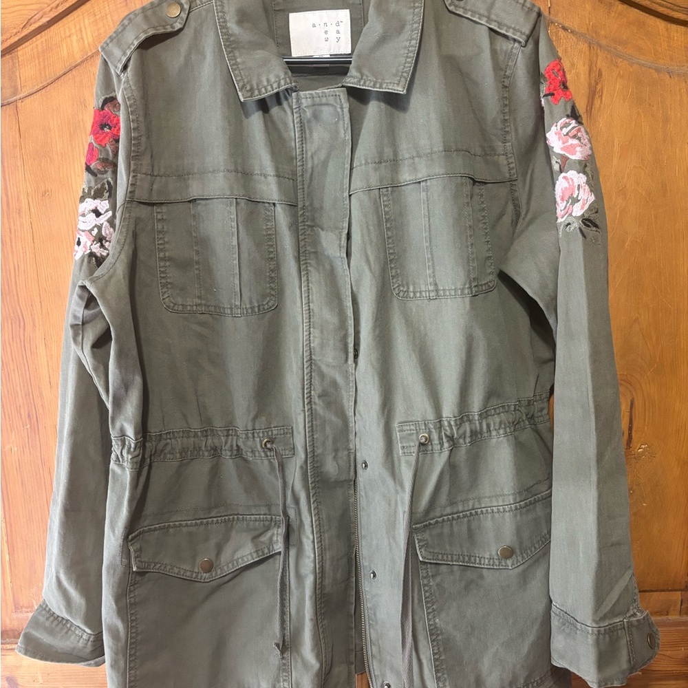 a new day Olive Utility Jacket with Floral Embroidery
